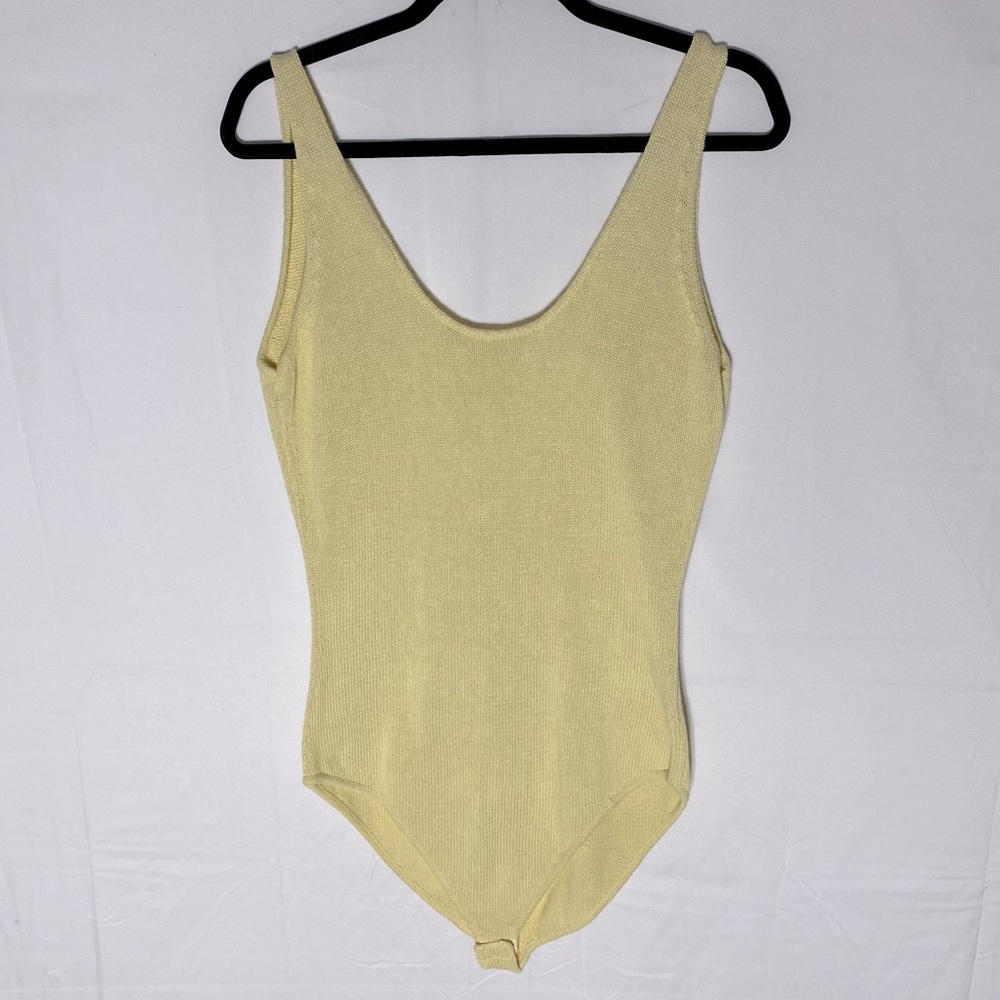 Zara Yellow Knit Low Back Bodysuit L NWT Balletcore Butter Yellow Boho Retro - Picture 11 of 11